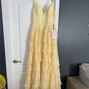 Kissprom Yellow Tiered Maxi Prom size 0